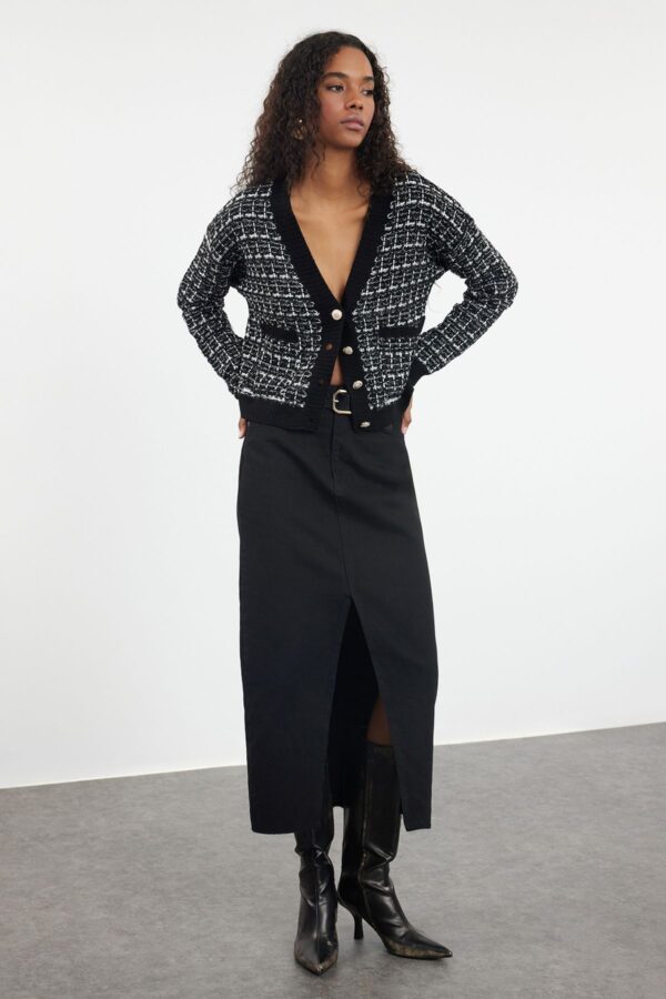 Trendyol Black Tweed Look Knitwear Cardigan