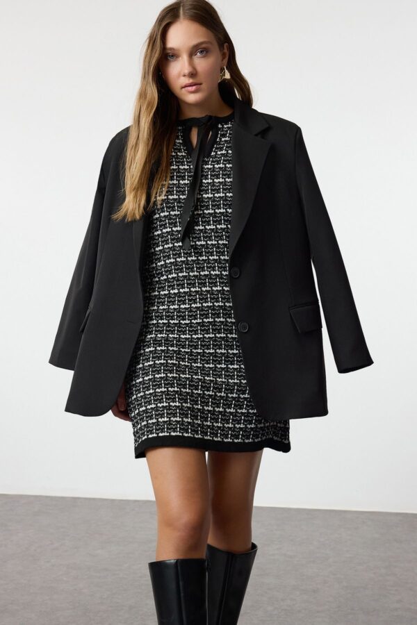 Trendyol Black Tweed Look Knitwear Mini Dress