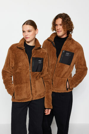 Trendyol Black Unisex Regular/Real Fit High Neck Zippered Plush Cardigan-Sweatshirt Trendyol Black Unisex Regular/Real Fit High Neck Zippered Plush Cardigan-Sweatshirt