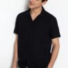 Trendyol Black Unisex Relaxed Fit Short Sleeve Linen Look Shirt