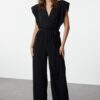 Trendyol Black V Neck Belted Knitted Jumpsuit