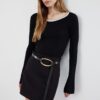 Trendyol Black V-Neck Color Blocked Knitwear Sweater