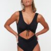 Trendyol Black V-Neck Cut Out/Windowed Regular Leg Swimsuit