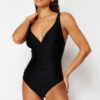Trendyol Black V Neck Draped Regular Swimsuit
