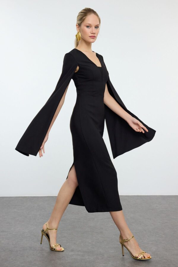 Trendyol Black V Neck Woven Chic Midi Evening Dress