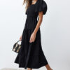 Trendyol Black Waist Opening Gipe and Back Detailed Square Collar Maxi Woven Dress