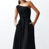 Trendyol Black Waist Opening Top Size Gipeli One Shoulder Midi Woven Dress