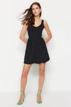 Trendyol Black Waist nyitható mini szőtt ruha