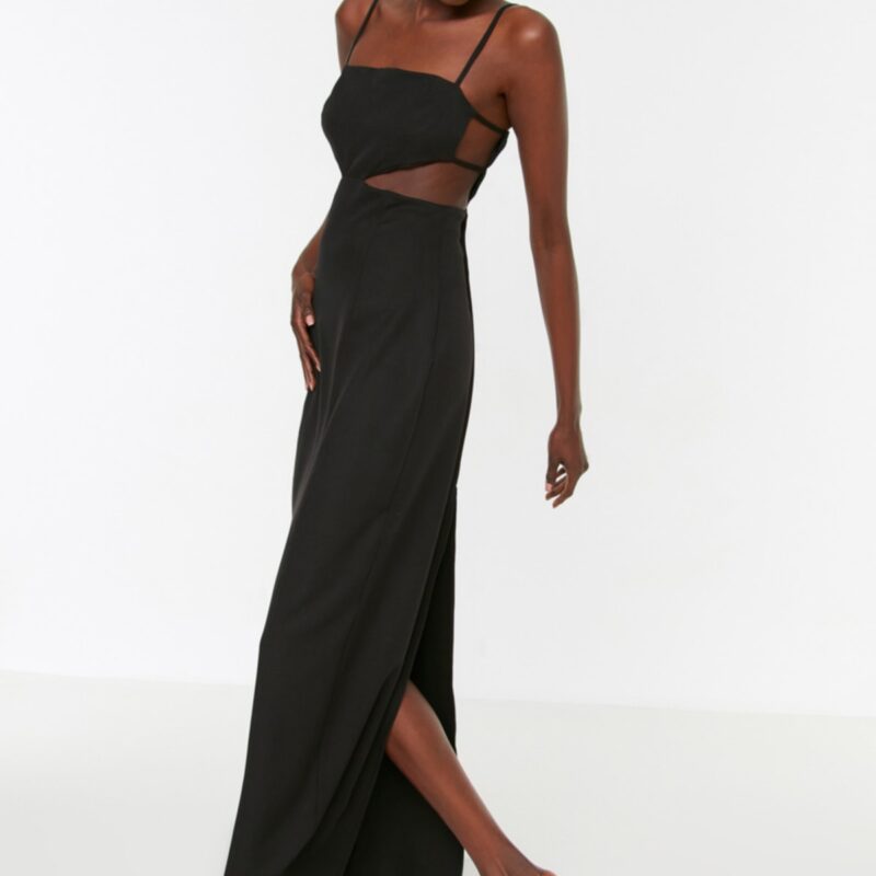 Trendyol Black Waist részletes hosszú estélyi ruha