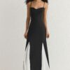 Trendyol Black-White Chiffon Skirt Detailed Long Woven Evening Dress
