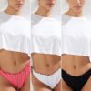 Trendyol Black-White-Multi Colorful 3-Pack Jersey Plain Thong Panties
