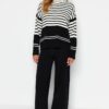 Trendyol Black Wide Cut Color Block Knitwear Top-Bottom Set