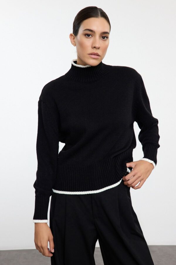 Trendyol Black Wide Fit Basic Color Blocked Knitwear Sweater Trendyol Black Wide Fit Basic Color Blocked Knitwear Sweater