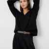 Trendyol Black Wide Fit Sleeve Folded Knitwear Sweater