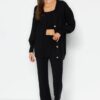 Trendyol Black Wide Fit Soft Textured 3-Piece Knitwear Bottom-Top Set