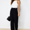 Trendyol Black Wide Leg Buttoned Woven Trousers