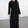 Trendyol Black Wide Ribbed Knit Dress
