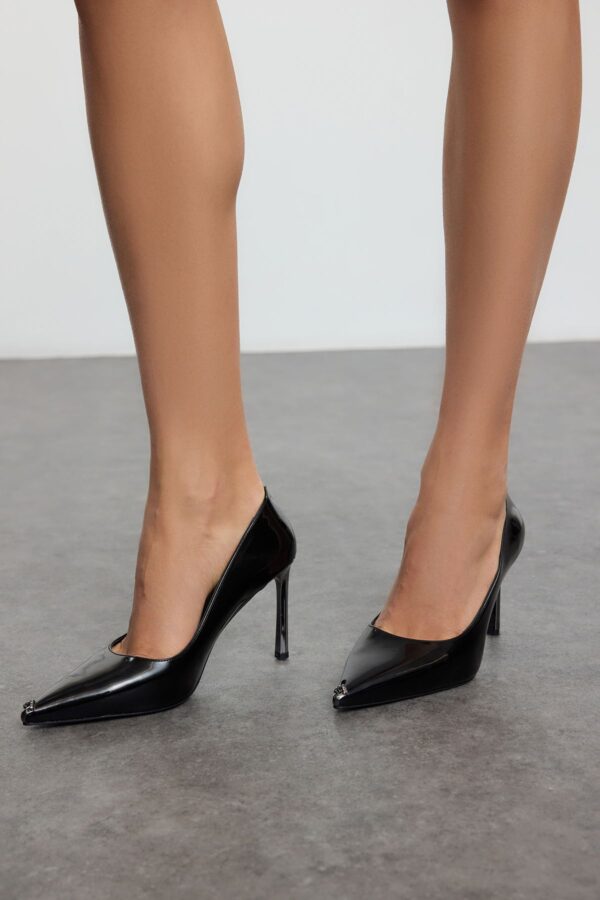 Trendyol Black Women's Thin Heel Stiletto Shoes with Stoned Toe Metal Heel Detail