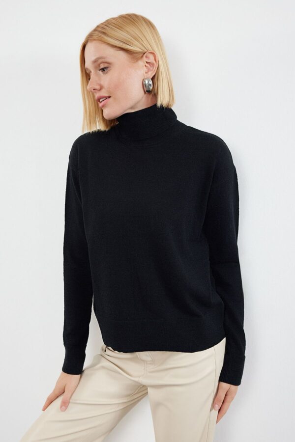 Trendyol Black Wool Couple Turtleneck Knit Sweater