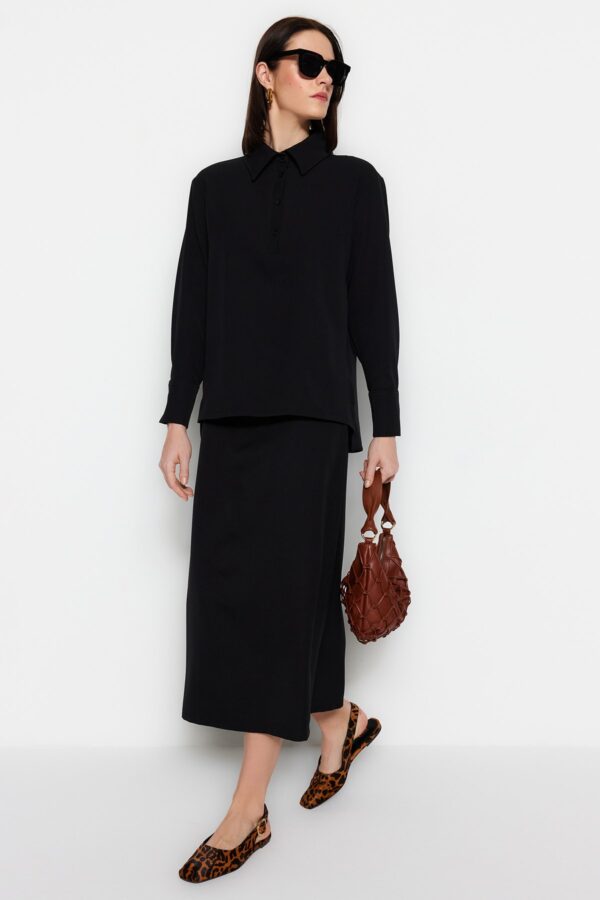 Trendyol Black Woven Crepe Fabric Tunic-Skirt Suit