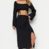 Trendyol Black Woven Gathered Top and Skirt Set