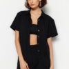 Trendyol Black Woven Linen blend Shirt Shorts Beach Set