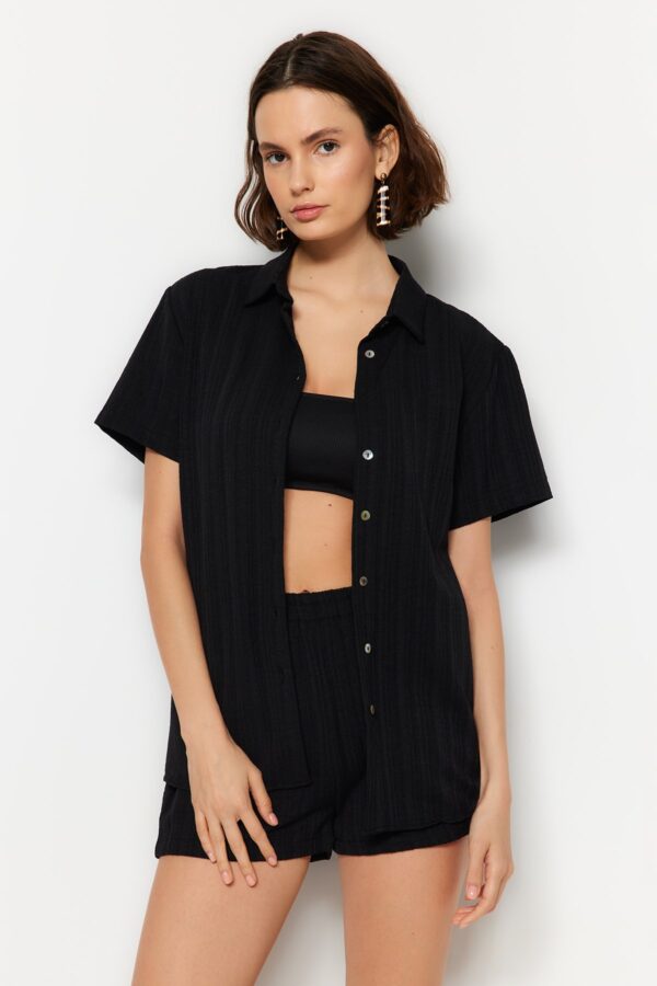 Trendyol Black Woven Linen blend Shirt Shorts Beach Set
