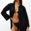 Trendyol Black Woven Ribbon Accessory 100% Cotton Beach Shirt