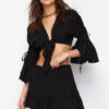 Trendyol Black Woven Ruffle Blouse Shorts Beach Set