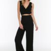 Trendyol Black Woven Ruffle Blouse Trousers Beach Set