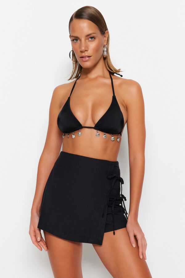 Trendyol Black Woven Tie-Up Beach Shorts Skirt