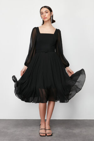 Trendyol Black Woven Tulle Elegant Evening Dress