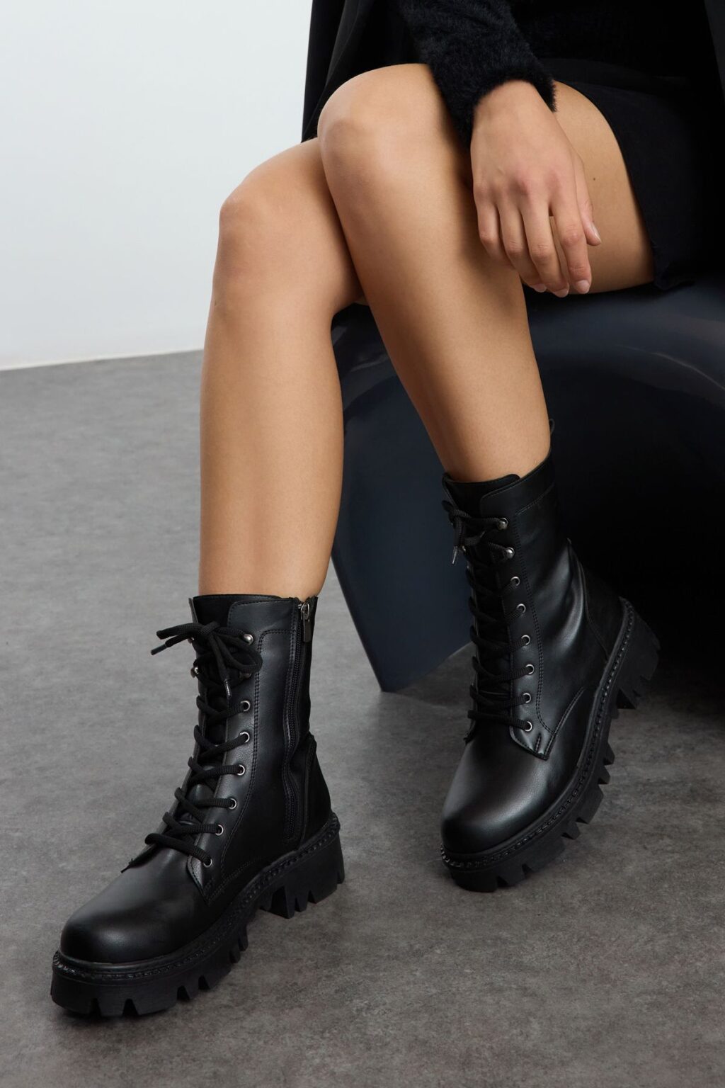 Trendyol Black Zipper and Lace Detailed Women's Combat Boots