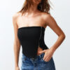 Trendyol Black Zippered Asymmetrical Strapless Crop Knitted Blouse
