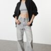 Trendyol Black Zippered Oversize/Wide Fit Thick Inside Fleece Knitted Sweatshirt