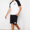 Trendyol Black and White Embroidered Raglan Sleeve Knitted Pajama Set with Shorts