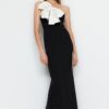 Trendyol Black and White Lined Woven Long Evening Evening Dress