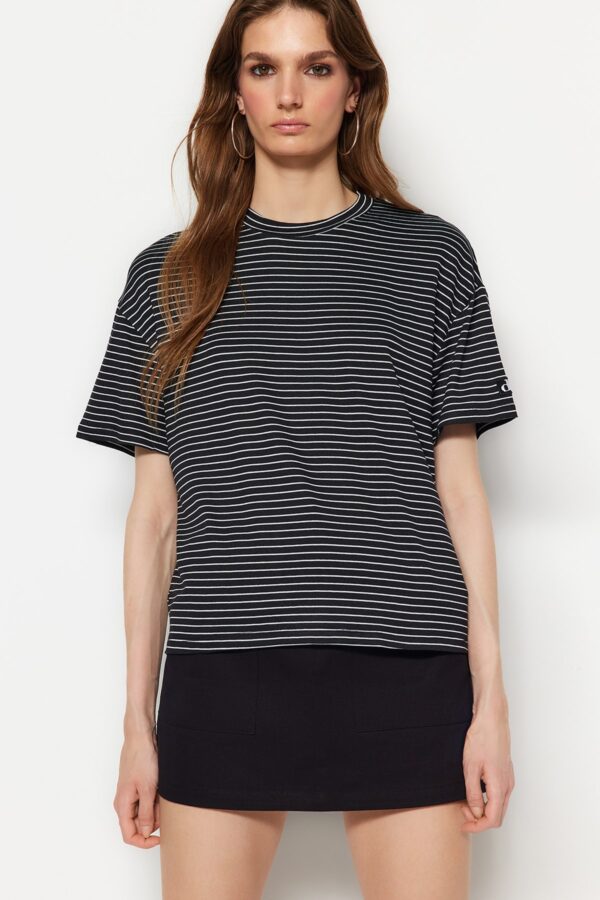 Trendyol Black and White Striped Relaxed/Wide Comfortable Cut
