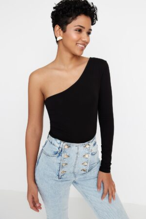 Trendyol Black egyujjú pamut rugalmas snap kötött bodyk Trendyol Black egyujjú pamut rugalmas snap kötött bodyk