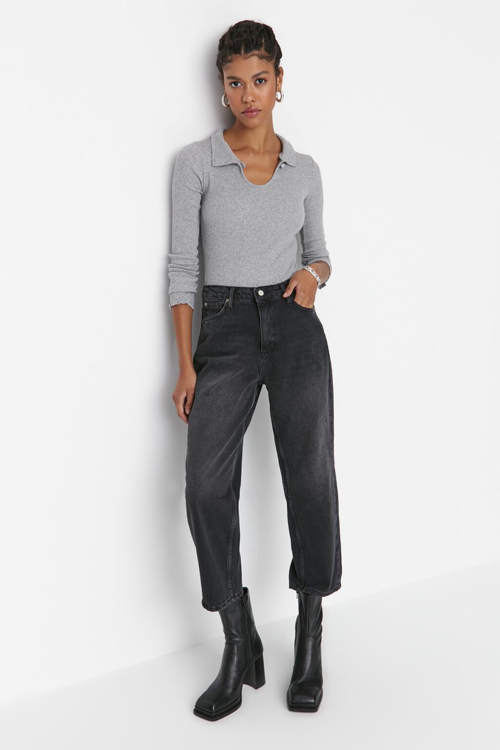 Trendyol Black magas derekú ballonos farmer