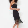 Trendyol Black szőtt bojtos elegáns estélyi ruha
