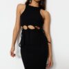 Trendyol Black testhezálló ablak/kivágott kötött elegáns estélyi ruha