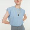 Trendyol Blue 100% Cotton Padded Look Basic Crew Neck Knitted T-Shirt