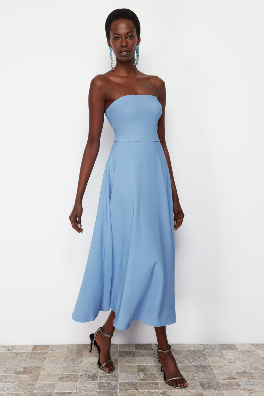 Trendyol Blue A-Cut Woven Elegant Evening Dress