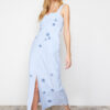 Trendyol Blue A-Line Embroidered Square Neck Maxi Woven Dress