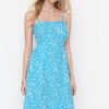 Trendyol Blue A-Line Midi Patterned Dress with Window/Cut-Out Detail