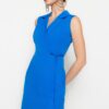 Trendyol Blue A-line / Bell Form nyakkendő részletes mini szövött kabát ruha