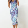 Trendyol Blue Adjustable Strap Printed A Cut/Bell Shape Flexible Knitted Midi Pencil Dress