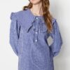Trendyol Blue Baby Collar Gingham Patterned Woven Tunic