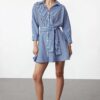 Trendyol Blue Belted Striped Mini Woven Shirt Dress